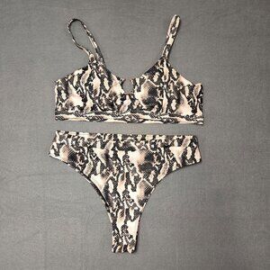 Snake Print High-Waisted Bikini Set With Cutout Detail XL‎